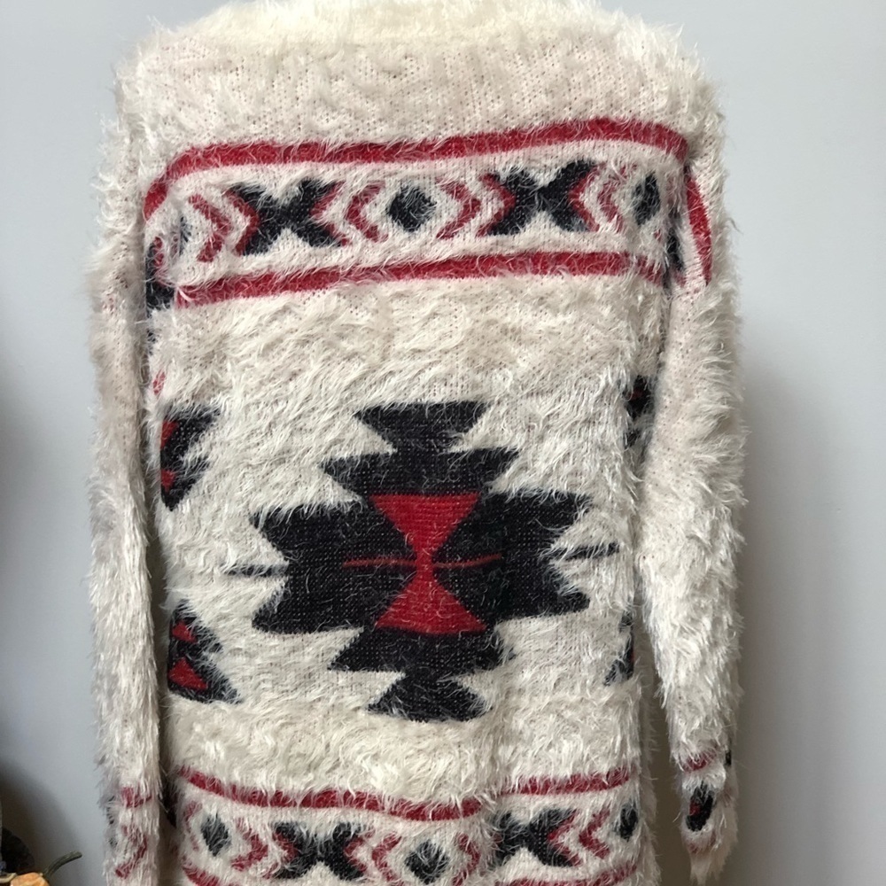 𝅺CECICO Aztec boho shaggy soft Long‎ sleeve sweater size small oversize #w1022 - Picture 3 of 10